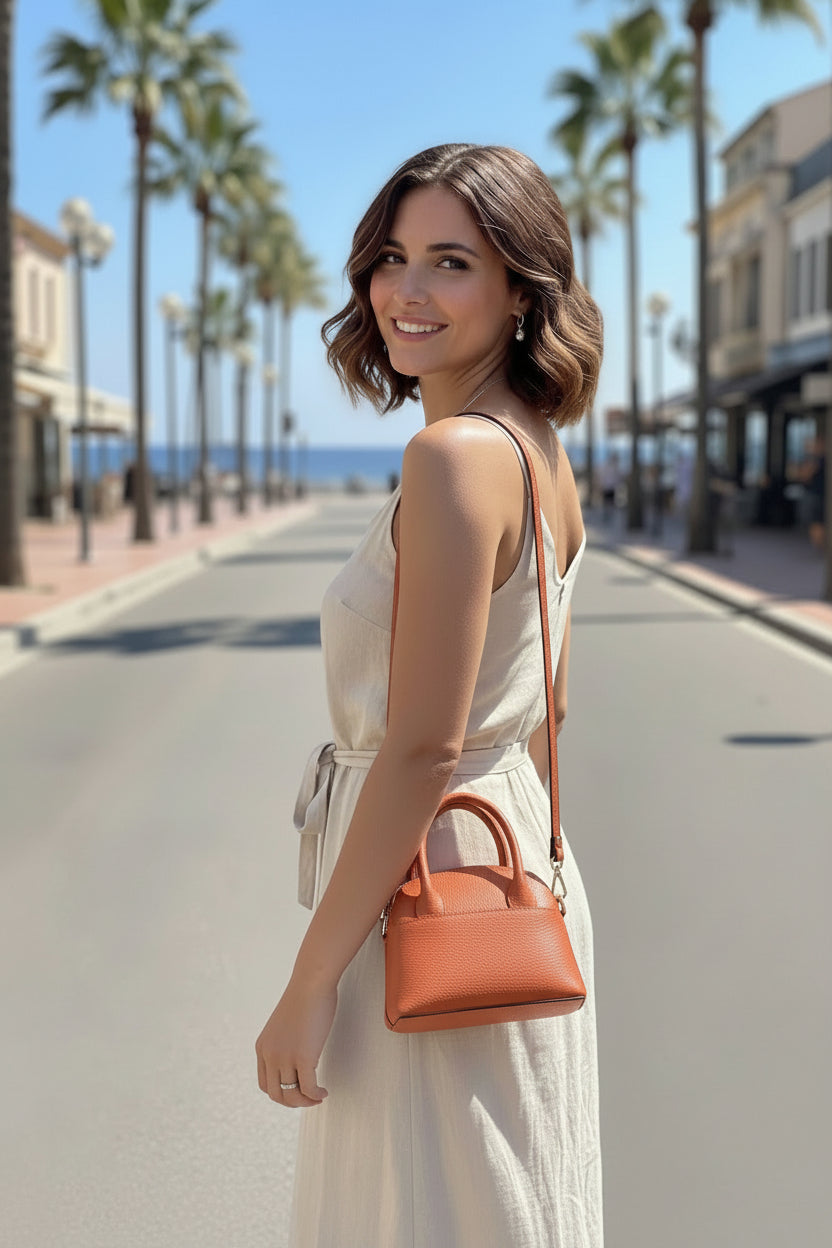 Schultertasche Orange in Echtleder