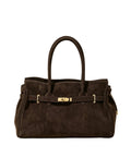 Tote-Tasche aus Wildleder mit goldfarbenen Details – Dunkelbraun