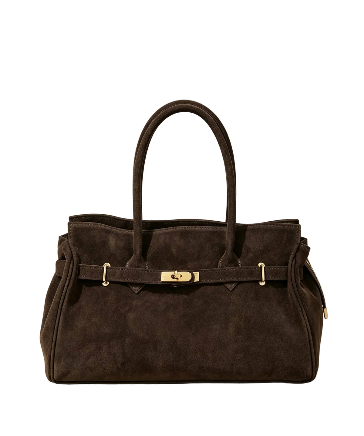 Tote-Tasche aus Wildleder mit goldfarbenen Details – Dunkelbraun