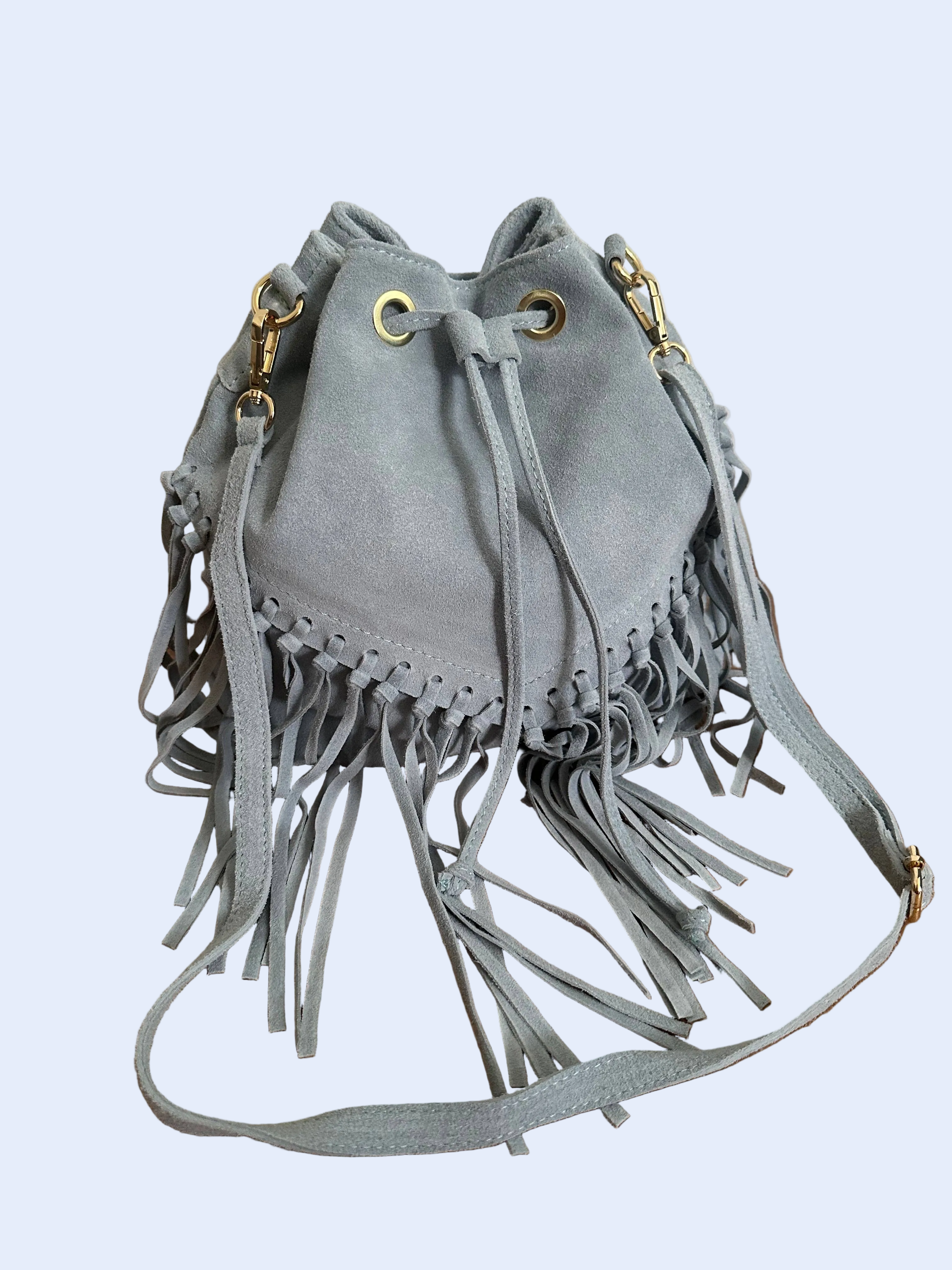 Wildleder Fransentasche Babyblau | Zhade