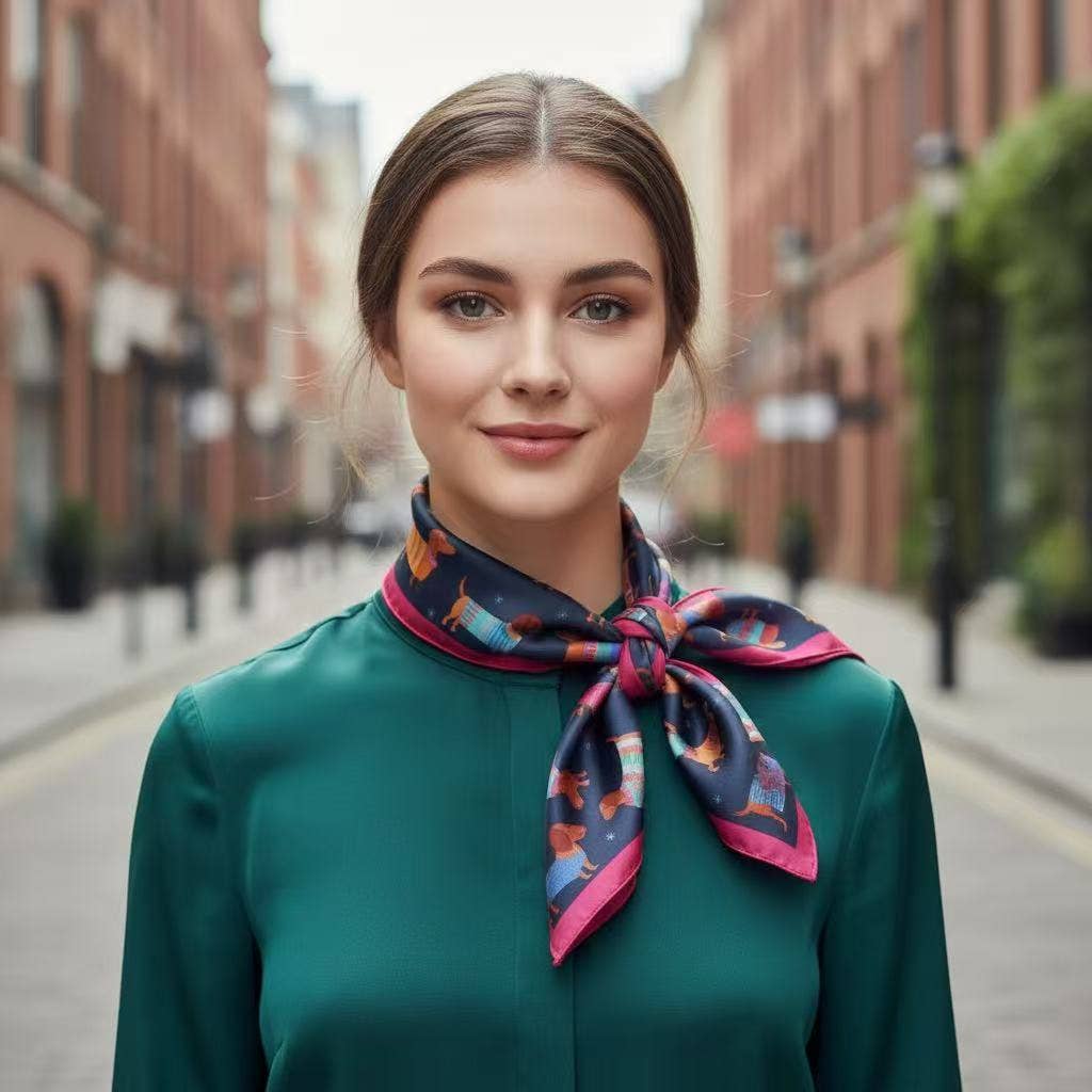 Foulard Dackel Fuchsia 70 × 70 cm – Halstuch mit Seidengefühl