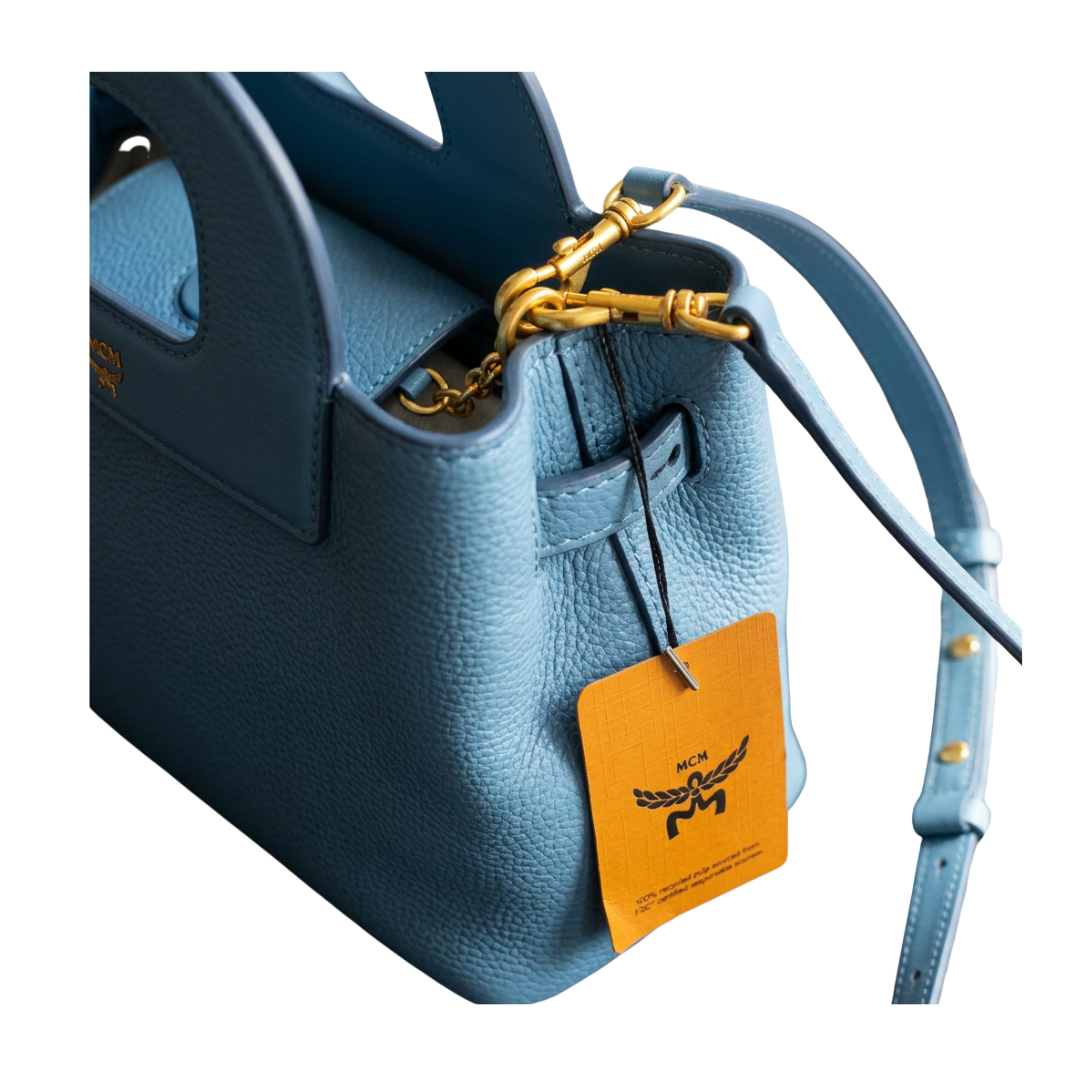 MCM Mini Soft Diamond Tote Bag blau Seitenansicht 