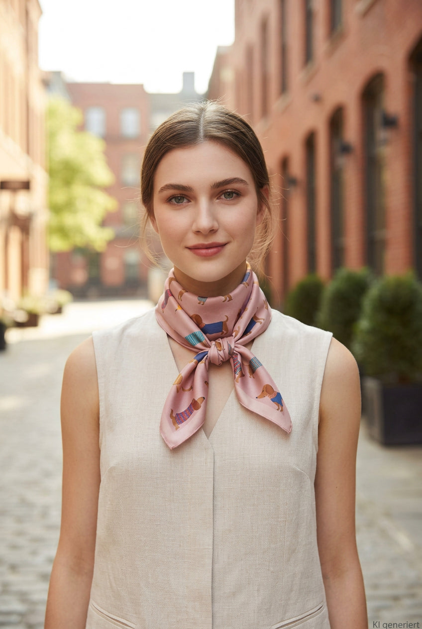 Foulard Dackel Rosa 70 × 70 cm – Halstuch mit Seidengefühl