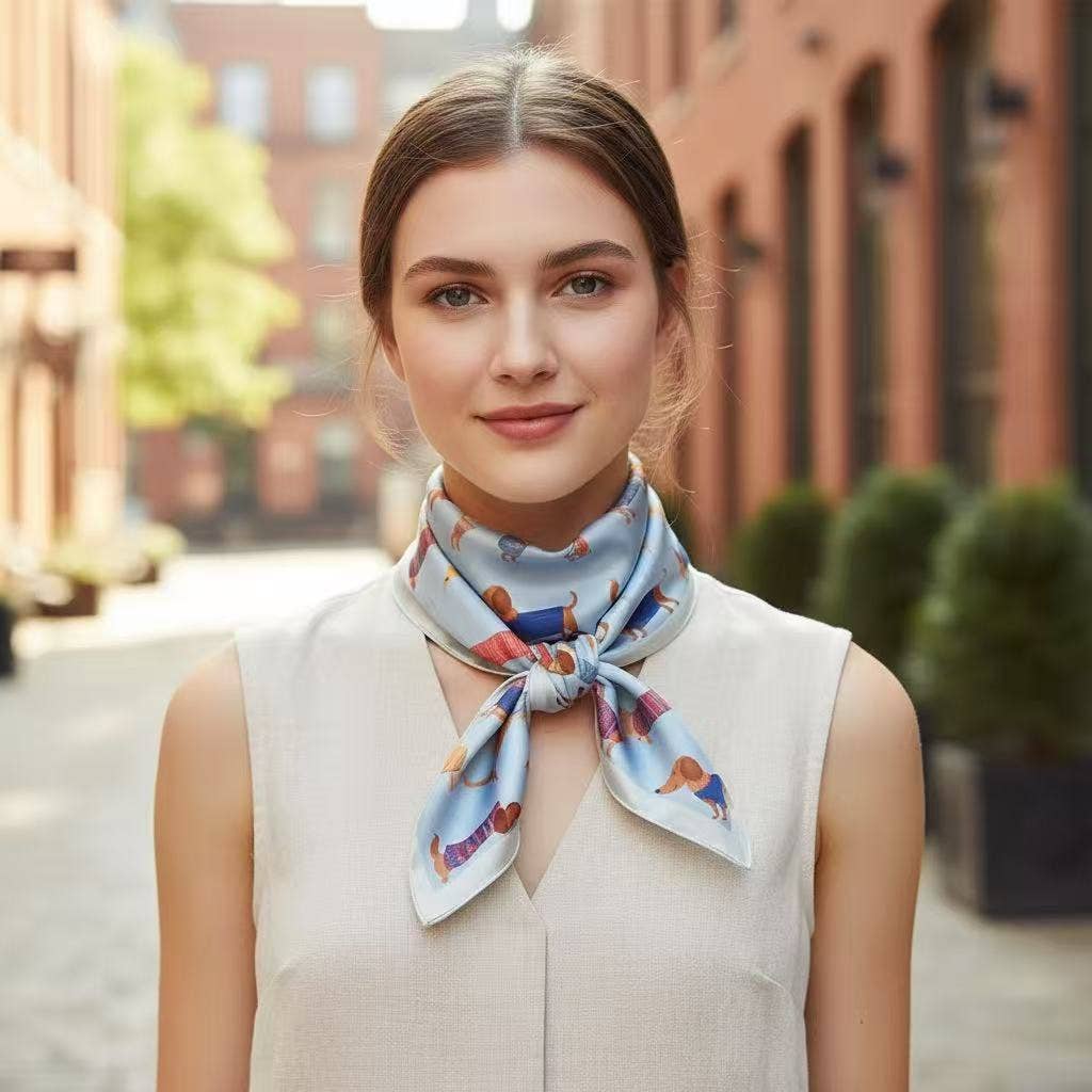 Foulard Dackel Hellblau 70 × 70 cm – Halstuch mit Seidengefühl