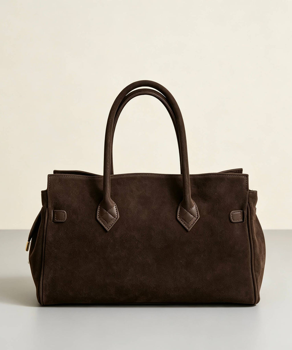 Tote-Tasche aus Wildleder mit goldfarbenen Details – Dunkelbraun