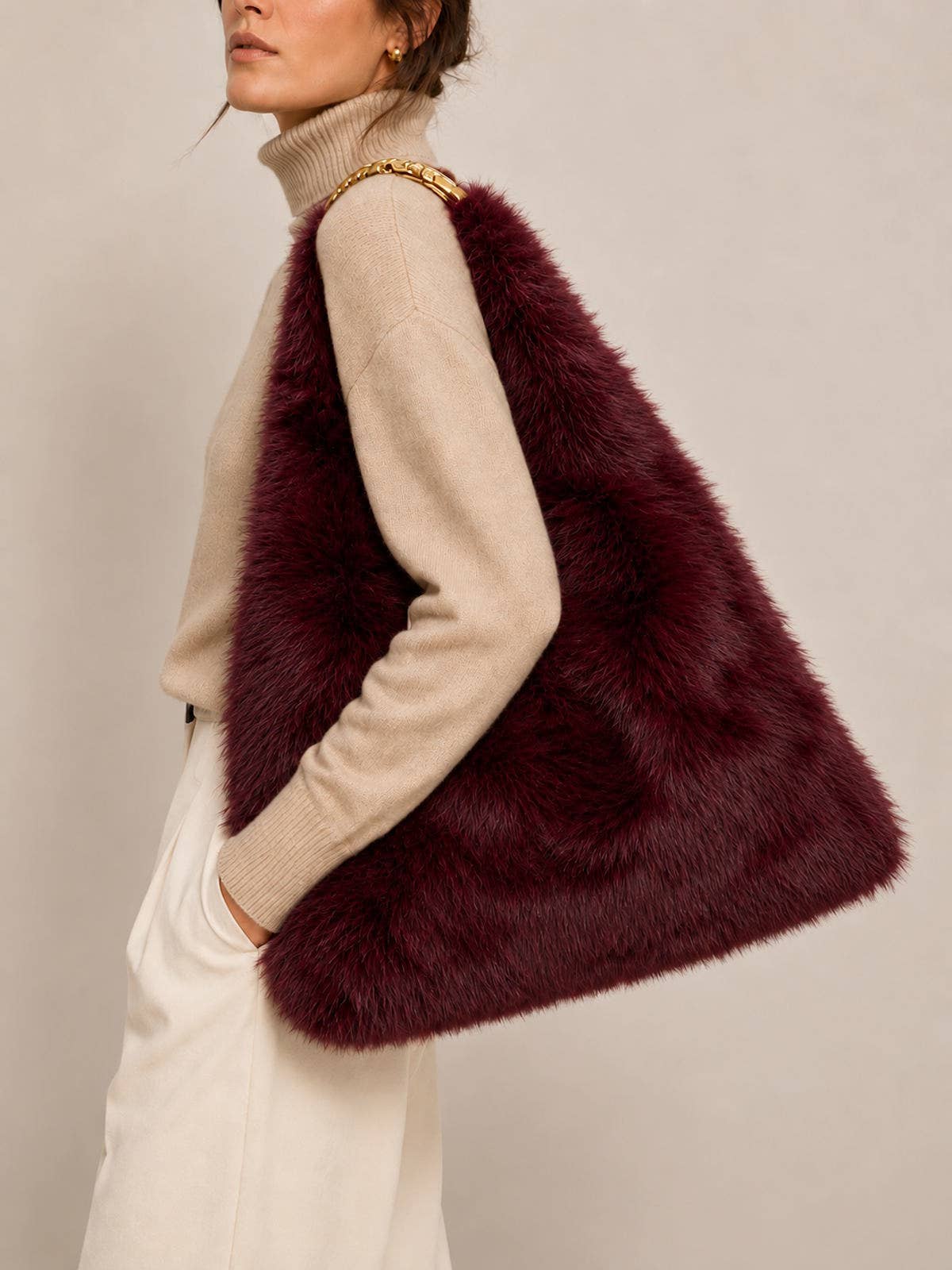 Tasche in Felloptik – Bordeaux
