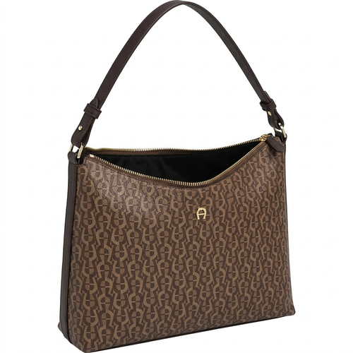 Aigner Juna Beuteltasche Icon M braun Leder Vorderansicht