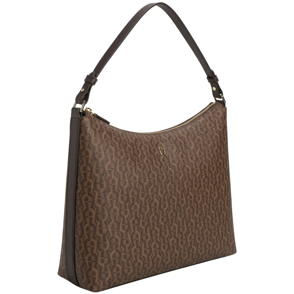 Aigner Juna Beuteltasche Icon M braun Leder Seitenansicht 