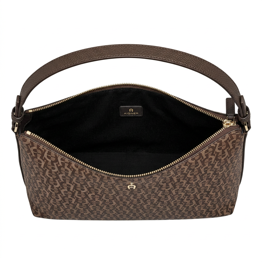 Aigner Juna Beuteltasche Icon M braun Leder Top Down 