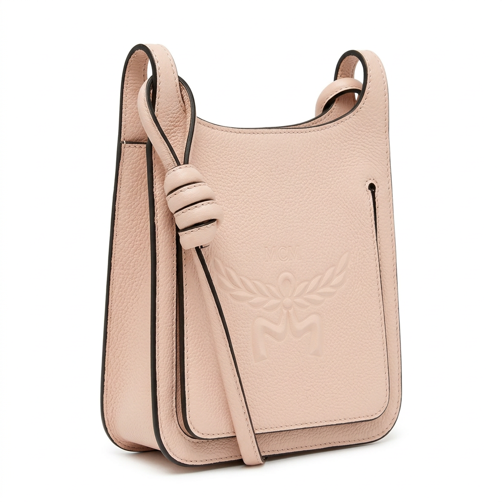 MCM Mini Himmel Umhängetasche rosa Crossbody Detailansicht