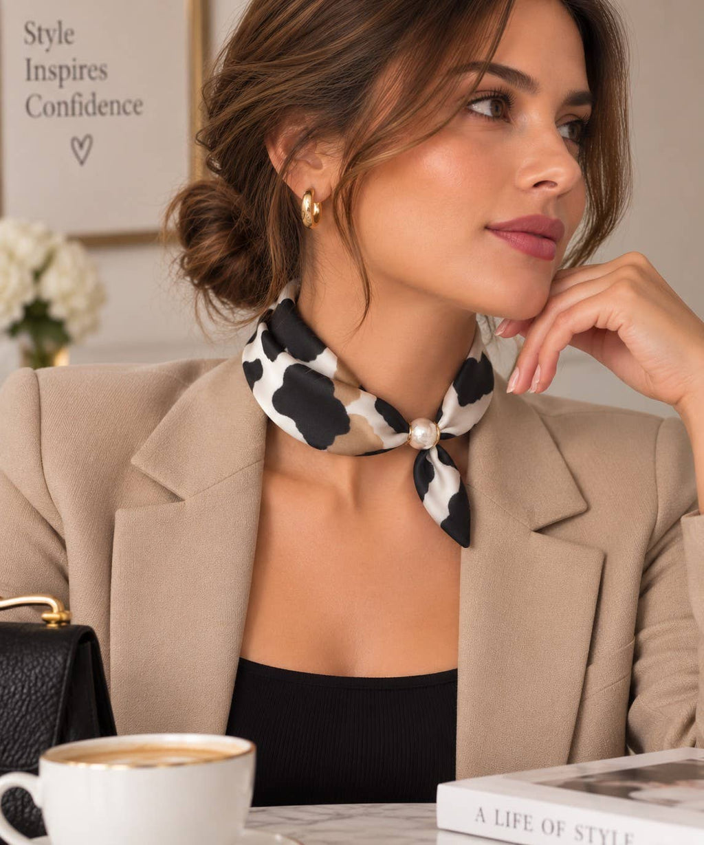 Halstuch mit Magnetperle – Kuhfleck Creme/Schwarz