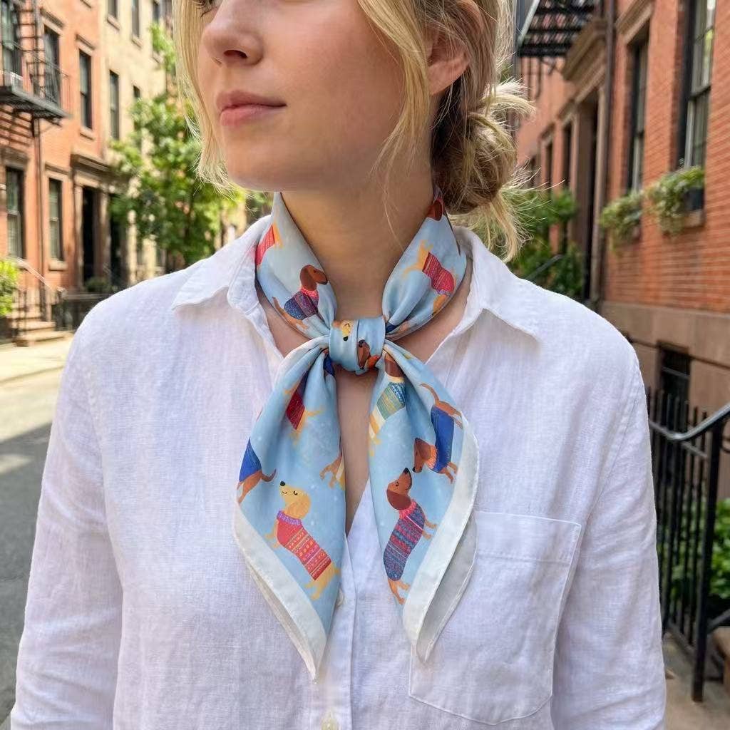 Foulard Dackel Hellblau 70 × 70 cm – Halstuch mit Seidengefühl