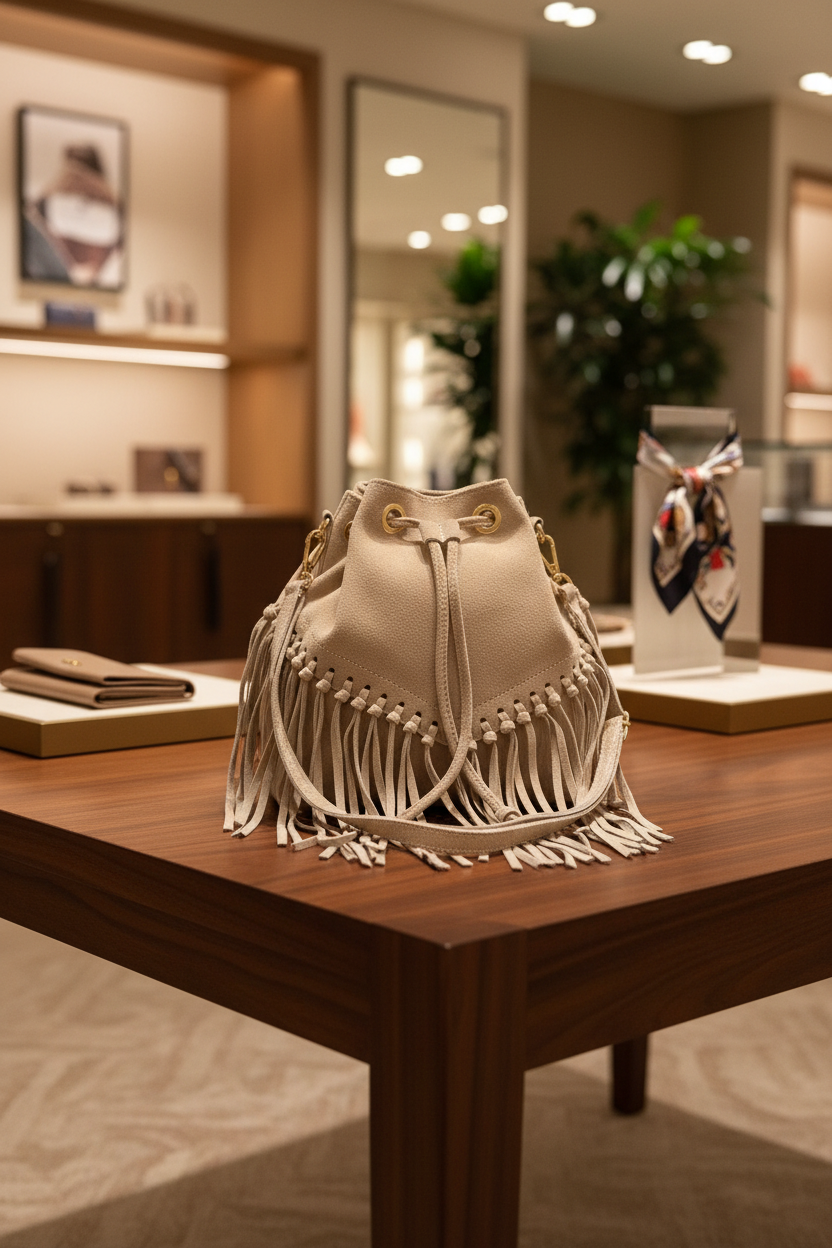 Wildleder Fransentasche Beige | Zhade