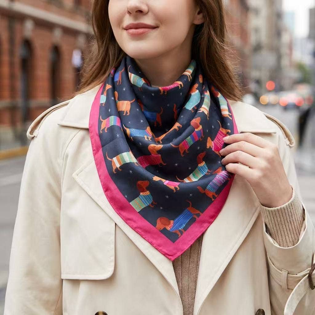 Foulard Dackel Fuchsia 70 × 70 cm – Halstuch mit Seidengefühl