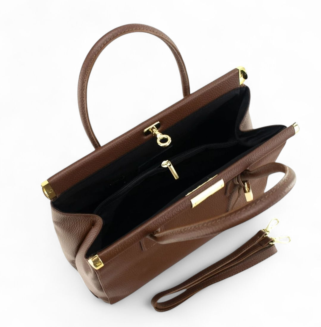 NORA Premium Ledertasche Braun – Große Damen Schultertasche & Shopper