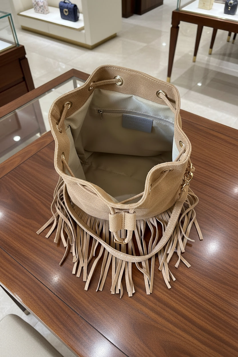 Wildleder Fransentasche Beige | Zhade