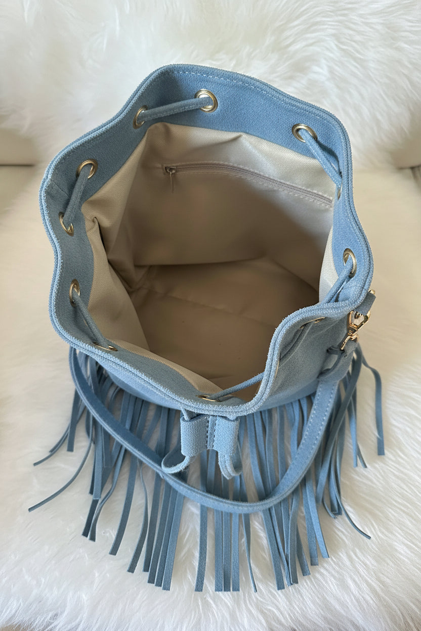 Wildleder Fransentasche Babyblau | Zhade