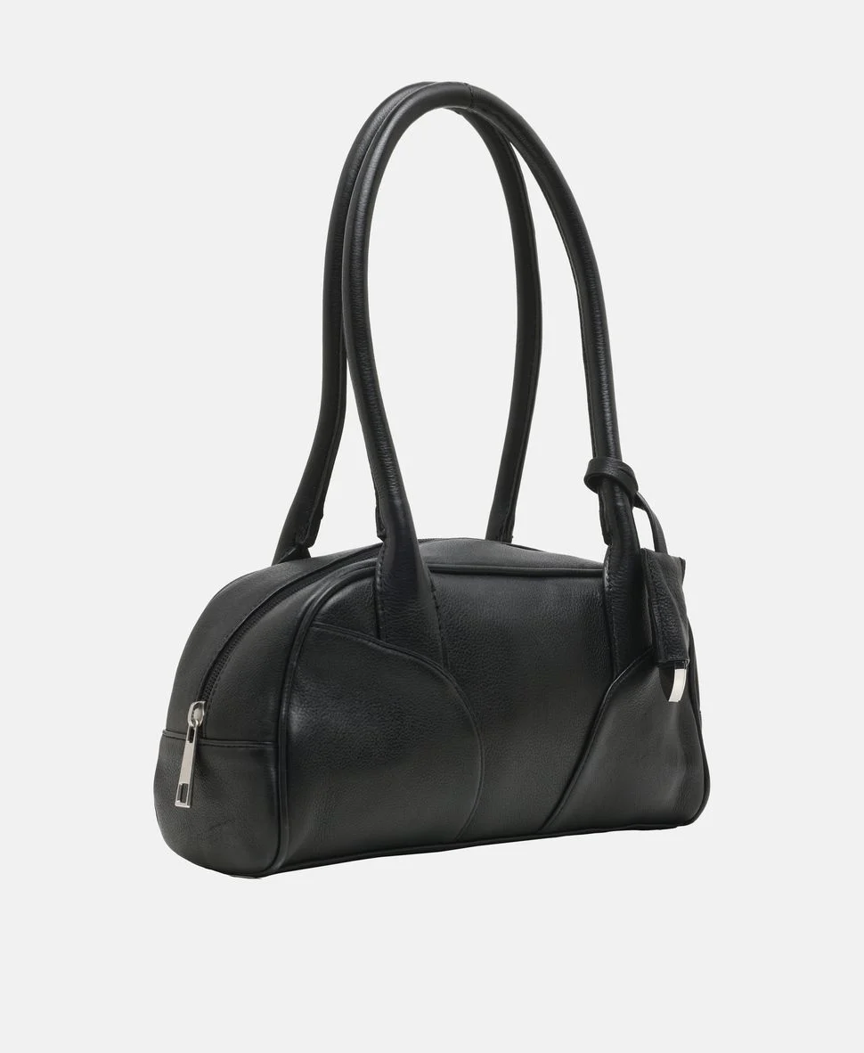 PIECES Leder-Schultertasche Bowling – Schwarz