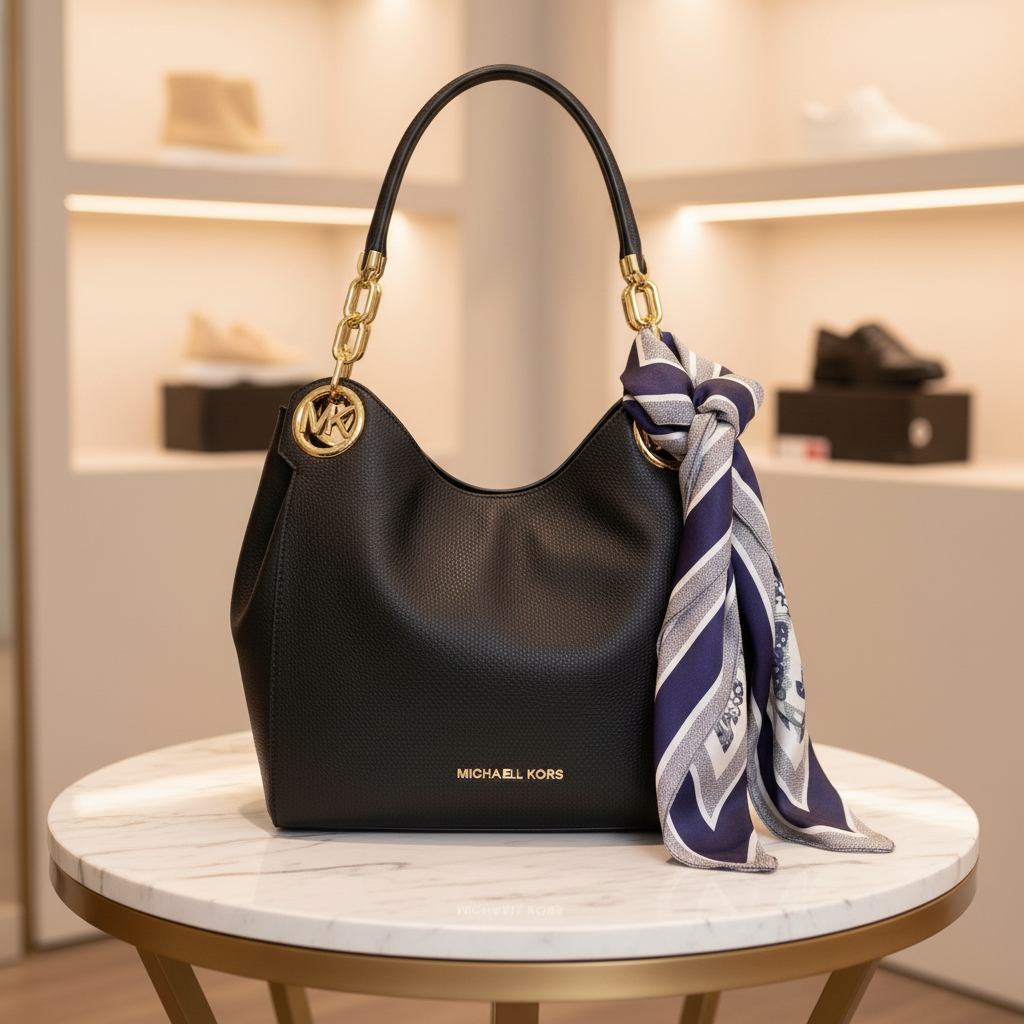 Michael Kors Lillie Large Chain Shoulder Tote Schwarz