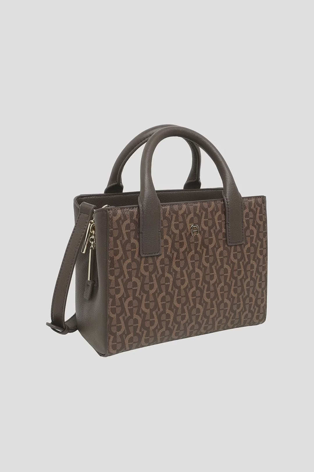 Aigner Leder-Handtasche mit Icon-Muster – Braun