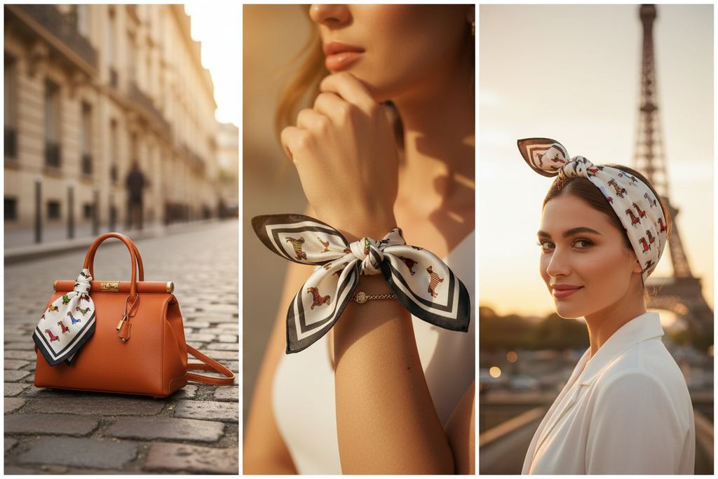 Sommer-Styling Collage: Tasche, Handgelenk & Kopfschmuck